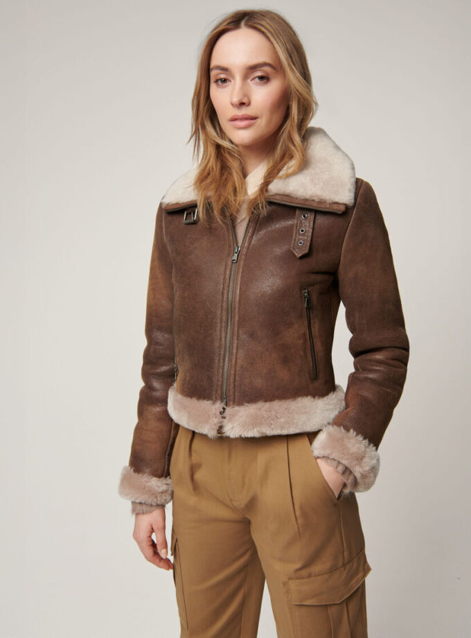 Women Lacey Sheepskin Bomber Jacket