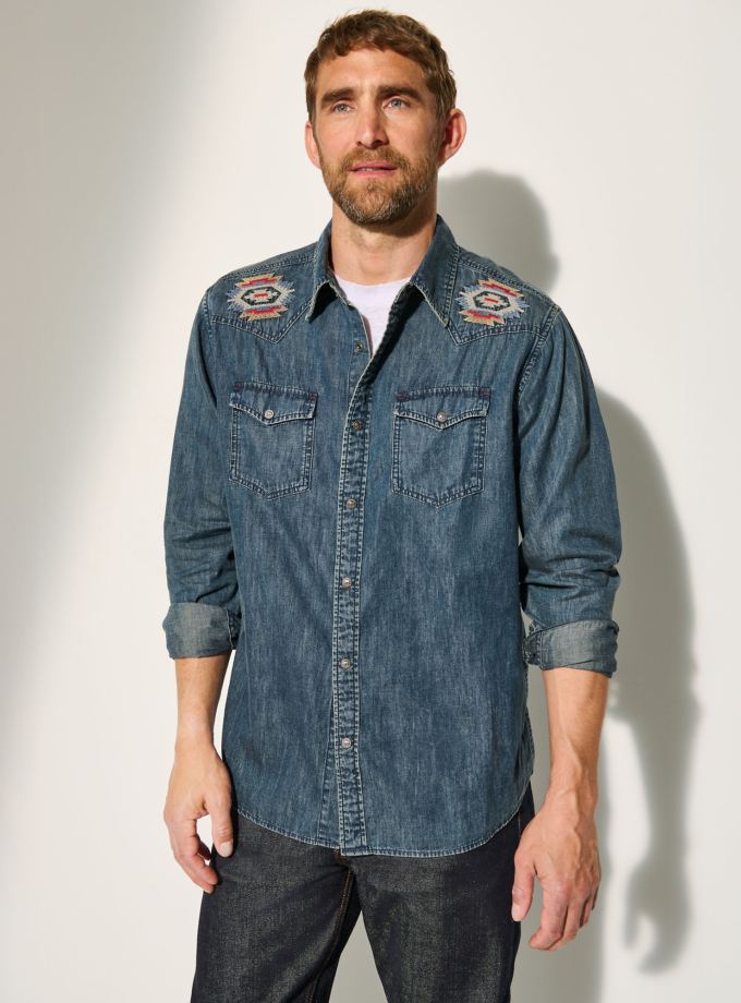 Livingston Embroidered Cotton-Blend Western Shirt