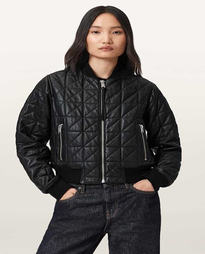 Women Carly Quilt Leather Bomber Jacket