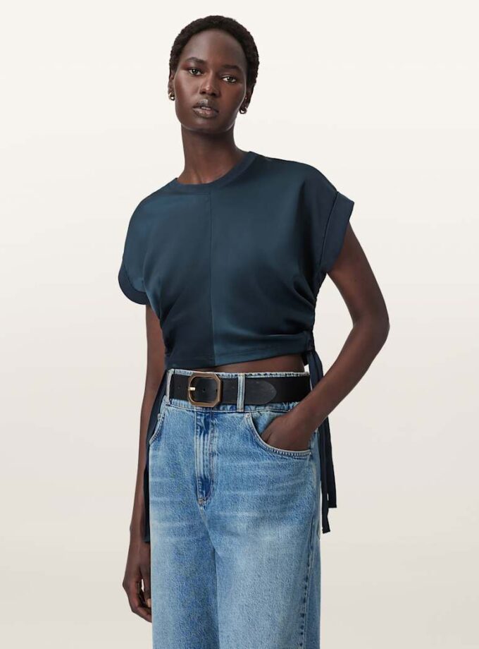 Mira Cropped Satin Drawcord T-Shirt